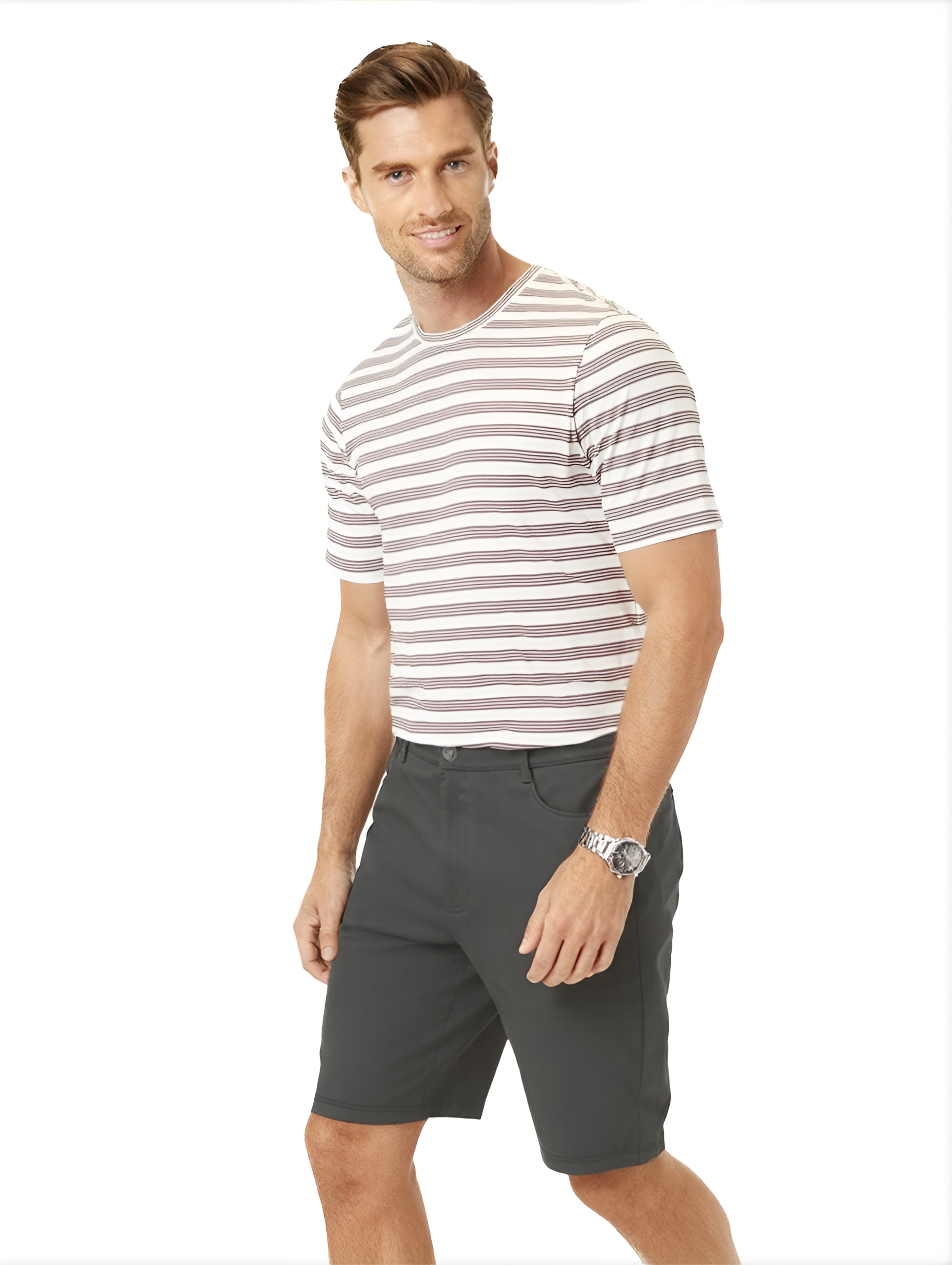 Jeanswest Men's Shorts 5 Pocket |MSO-12136-05/-01 Cotton Stretch Shorts | Light Sand Charcoal | Above Knee Length