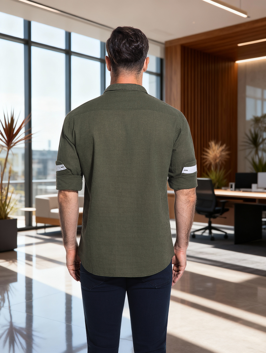 Jeanswest Men's Linen Cotton Blend Shirt |MSI-18331 Long Sleeve Button Down |Ivy Green | Casual Office | 70% Cotton 30% Linen |