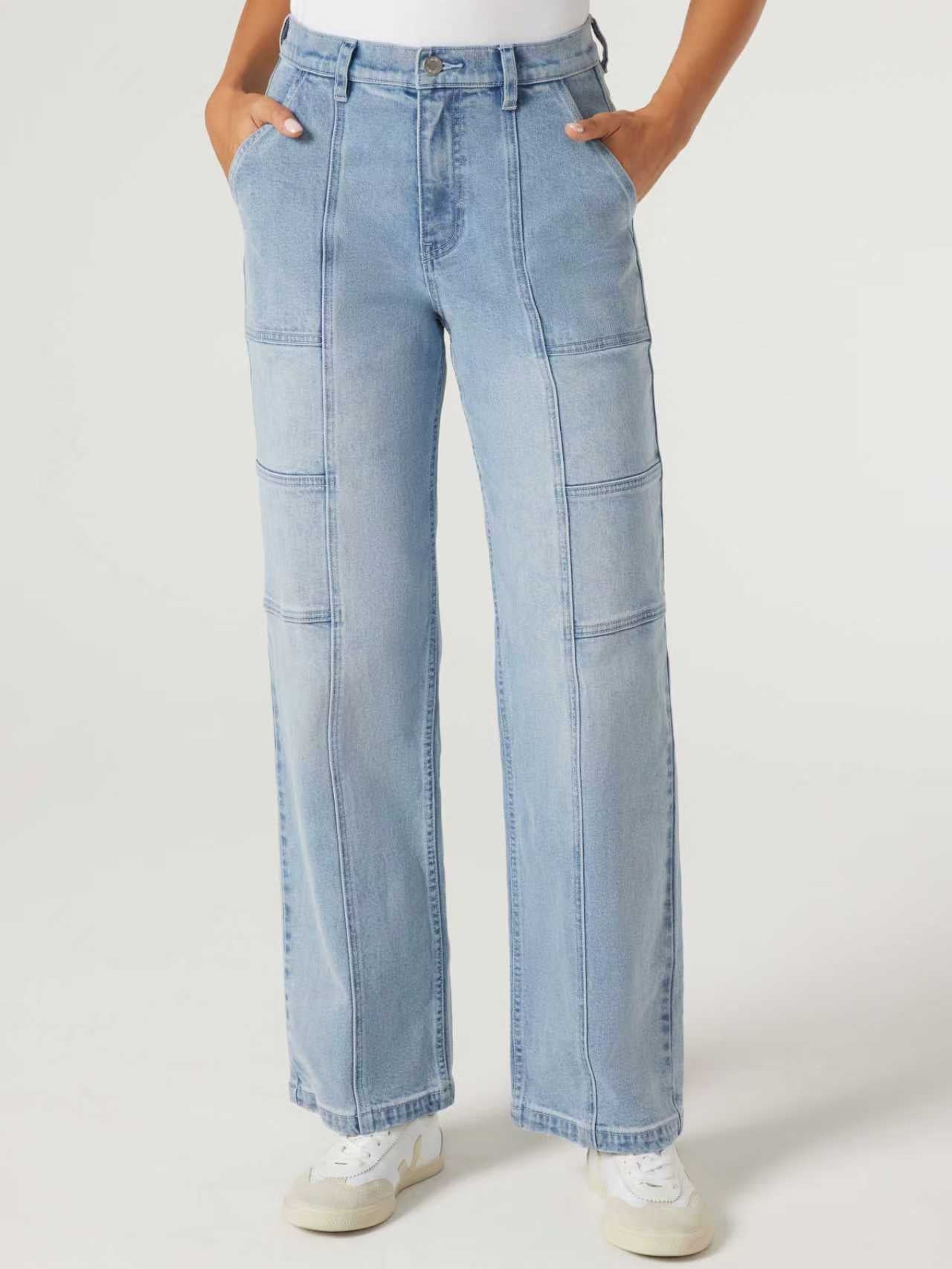 Jeanswest Women's Cargo Jeans | WFJ-18230 99% Cotton Stretch Denim | Mid Indigo Blue | Flattering Fit |