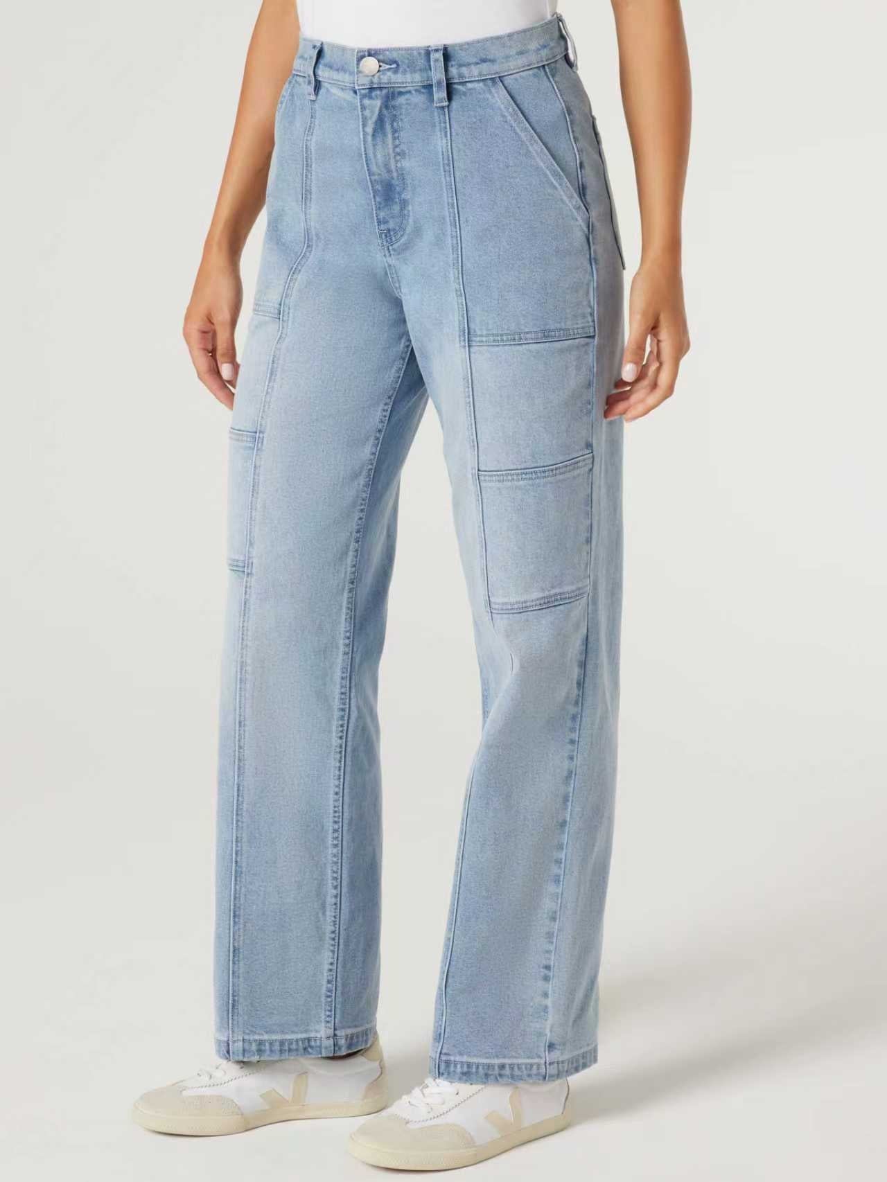 Jeanswest Women's Cargo Jeans | WFJ-18230 99% Cotton Stretch Denim | Mid Indigo Blue | Flattering Fit |