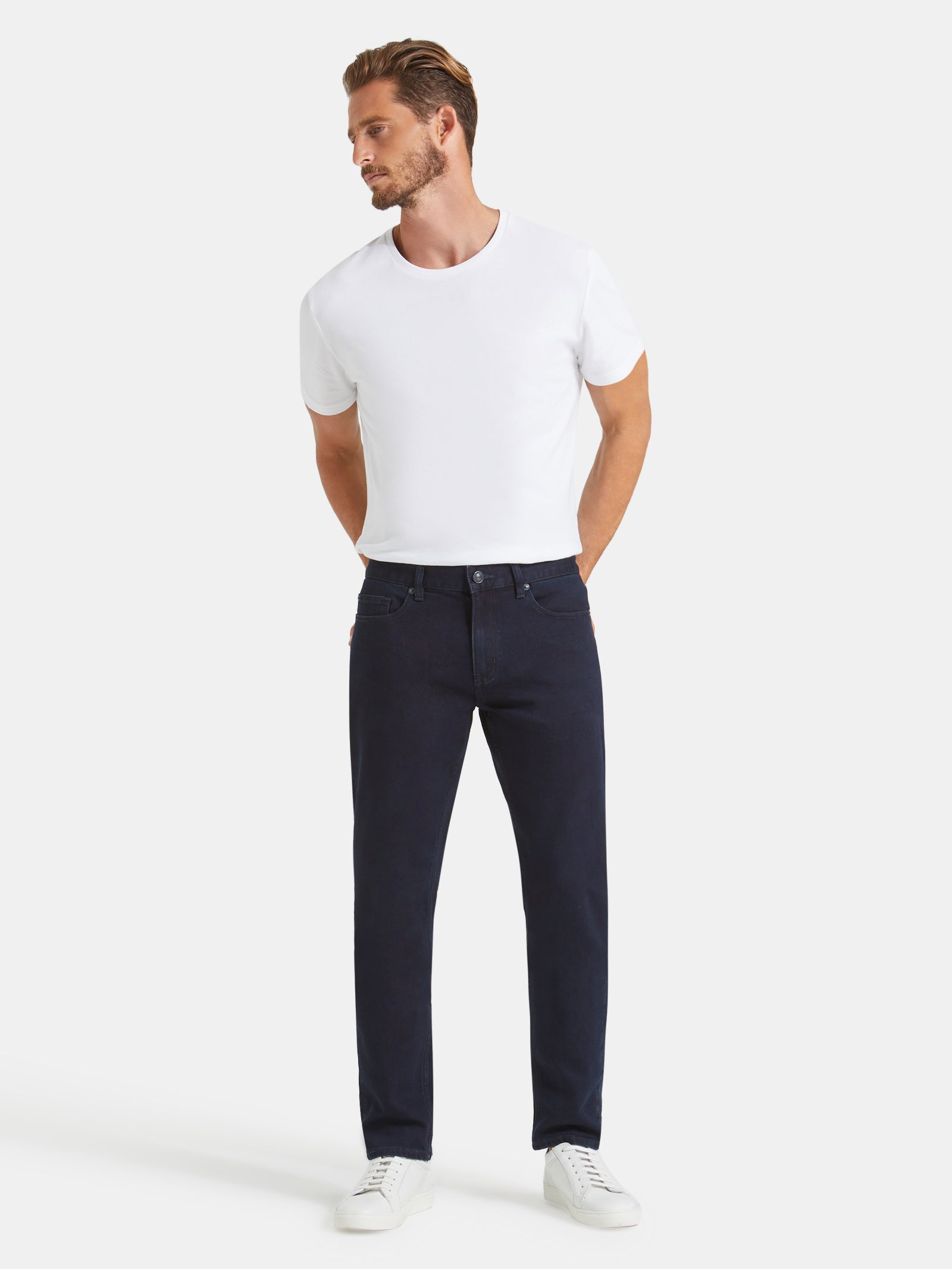 Jeanswest Men's Slim Tapered Jeans |MLC-99837-01R Coated Ink | Cotton Blend Stretch Denim | Black Coated