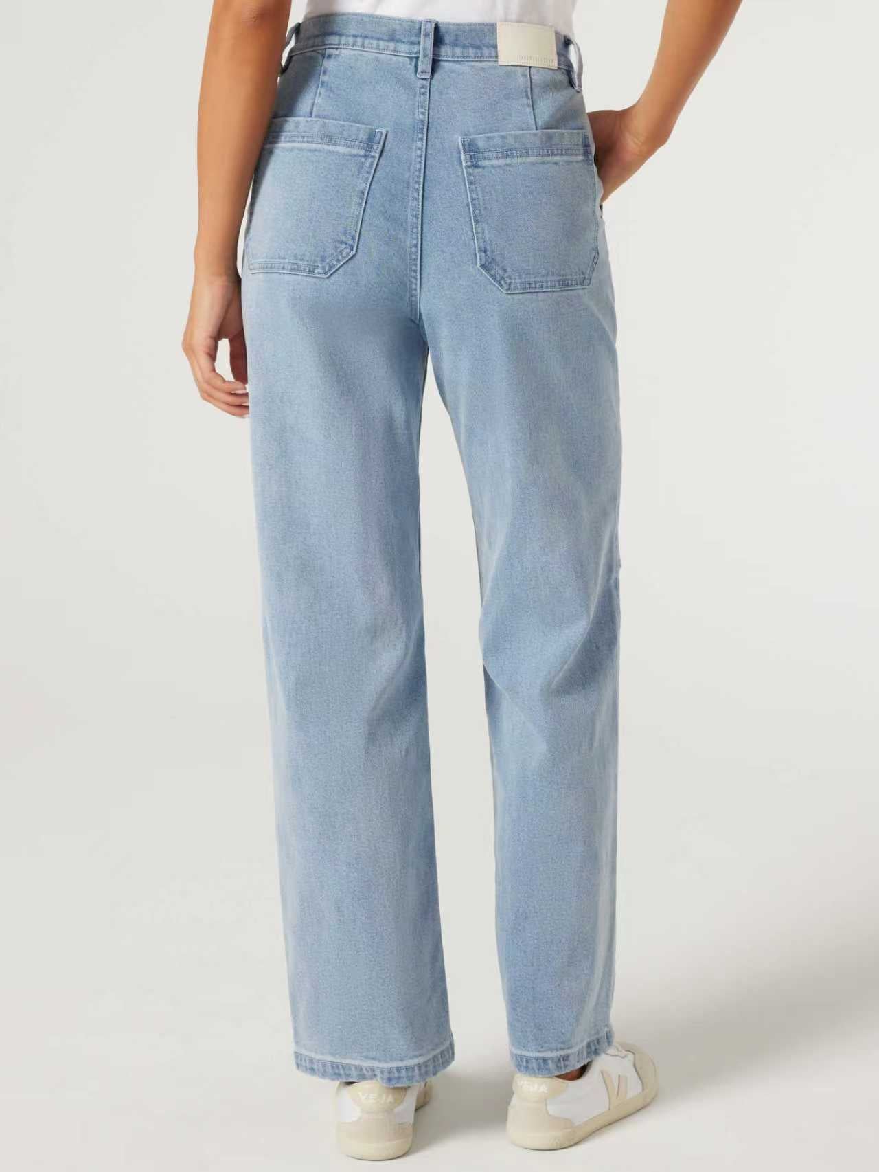 Jeanswest Women's Cargo Jeans | WFJ-18230 99% Cotton Stretch Denim | Mid Indigo Blue | Flattering Fit |