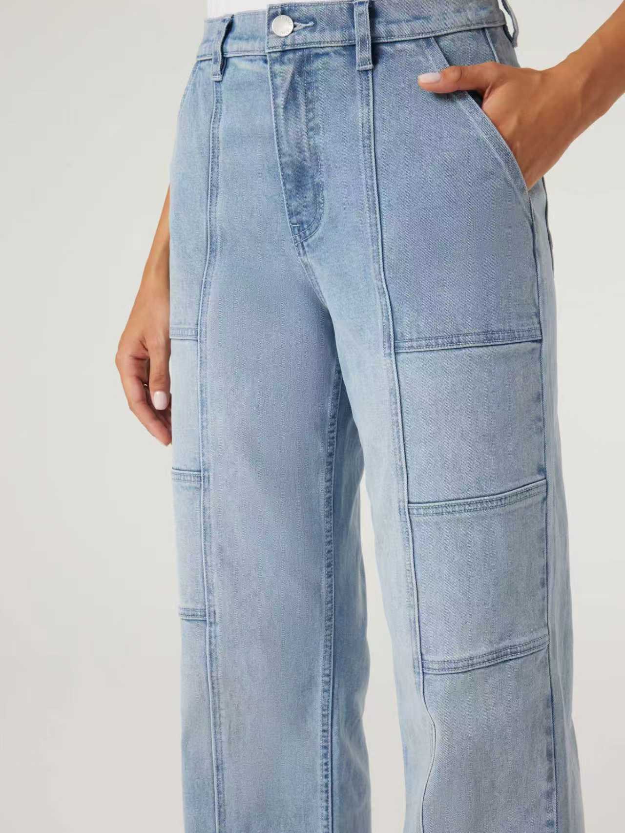 Jeanswest Women's Cargo Jeans | WFJ-18230 99% Cotton Stretch Denim | Mid Indigo Blue | Flattering Fit |