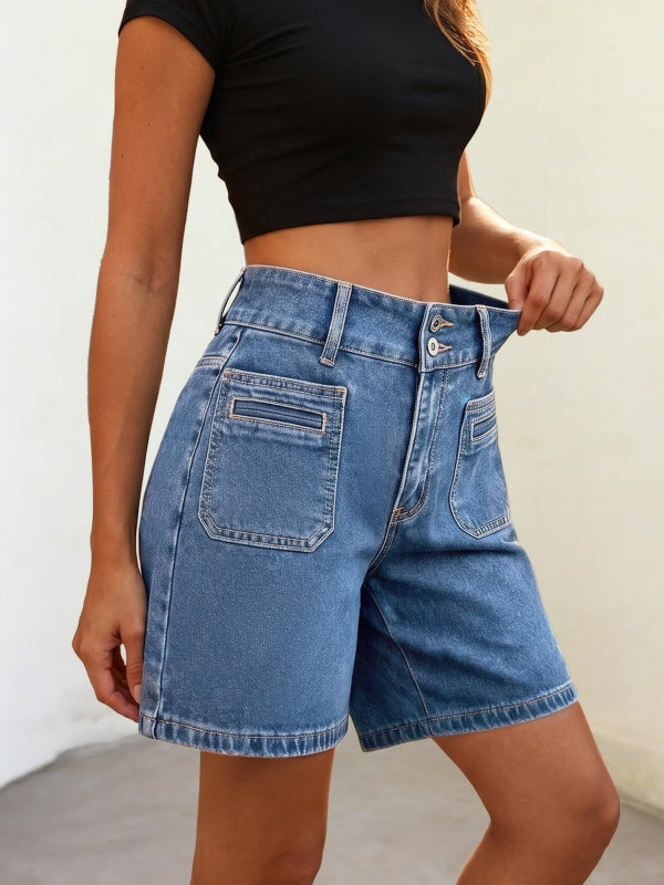 Women's High-Waisted Stretchy Bermuda Denim Shorts