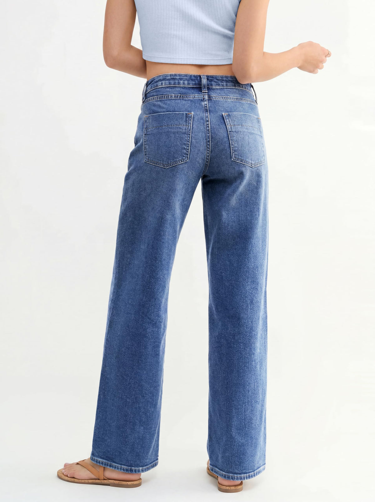 Mid High Rise Baggy Straight Leg Denim Pants