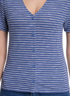 Jeanswest Women's Textured V-Neck Tee | WTO-18306 Short Sleeve Cotton Blend | Striped T-Shirt | Casual Friday