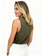 Jeanswest Women's Ribbed Tank Top | WTO-18099 Cotton Blend Sleeveless | Moss Green Layering Basic