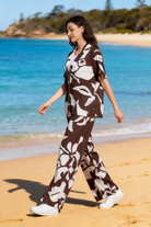 Jeanswest Women's Linen Blend Beach Shirt | WSI-18405-01 Abstract Print | Resort Wear | 55% Linen