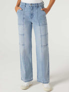Jeanswest Women's Cargo Jeans | WFJ-18230 99% Cotton Stretch Denim | Mid Indigo Blue | Flattering Fit |