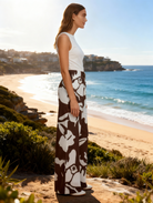 Jeanswest Women's Linen Blend Beach Pant | WPA-18103 Abstract Print | Resort Wear | 55% Linen