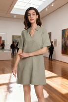 Jeanswest Women's Linen Shirt Dress | WDR-18409-02 Short Sleeve Knee Length | Sage Green Dress | AU |