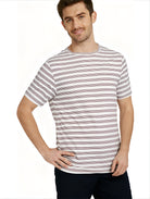 Jeanswest Men's Textured Stripe Cotton Tee | MUC-18334 Stretch Crew Neck | Red Stripe T-Shirt | Casual Short Sleeve |