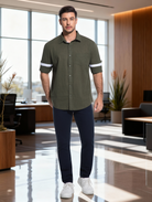 Jeanswest Men's Linen Cotton Blend Shirt |MSI-18331 Long Sleeve Button Down |Ivy Green | Casual Office | 70% Cotton 30% Linen |
