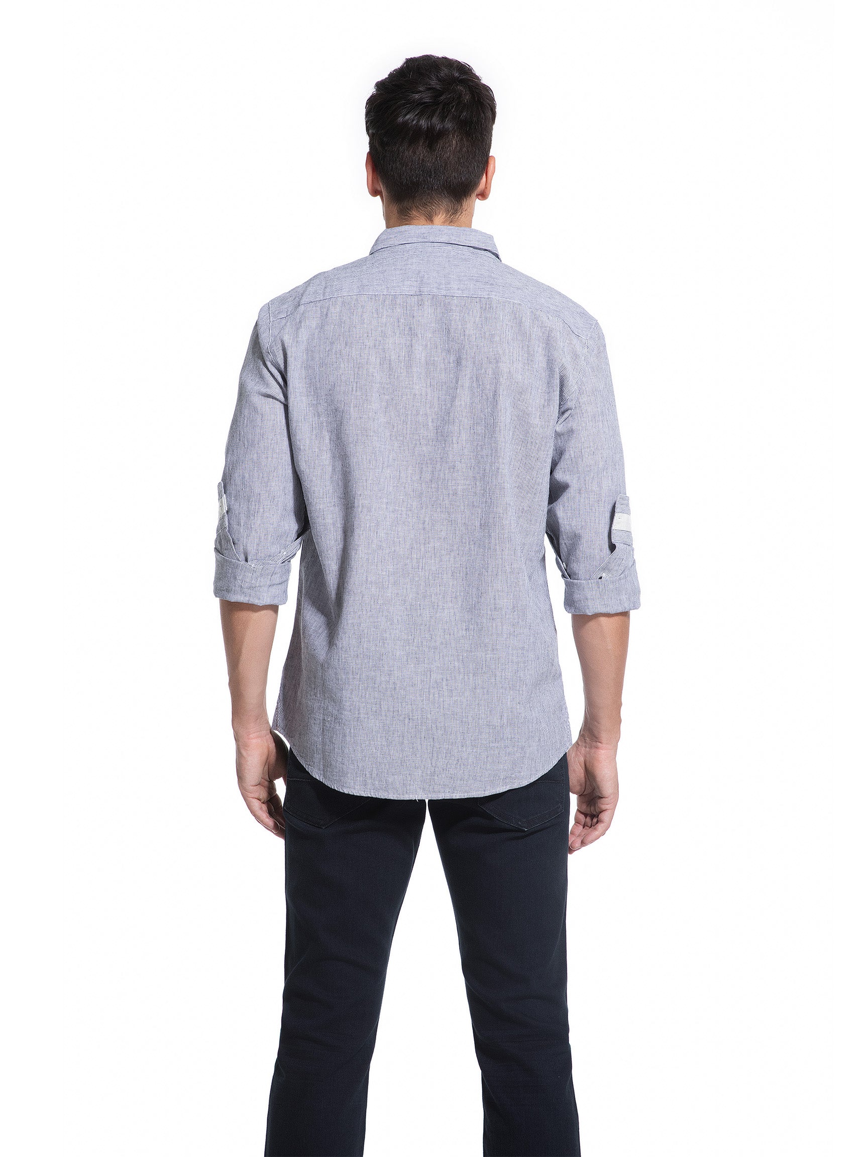 Jeanswest Men's Striped Linen Cotton Shirt | MSI-18332-01/03 Long Sleeve Button Down |Ink Green Stripe | 70% Cotton 30% Linen |