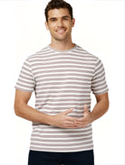 Jeanswest Men's Textured Stripe Cotton Tee | MUC-18334 Stretch Crew Neck | Red Stripe T-Shirt | Casual Short Sleeve |