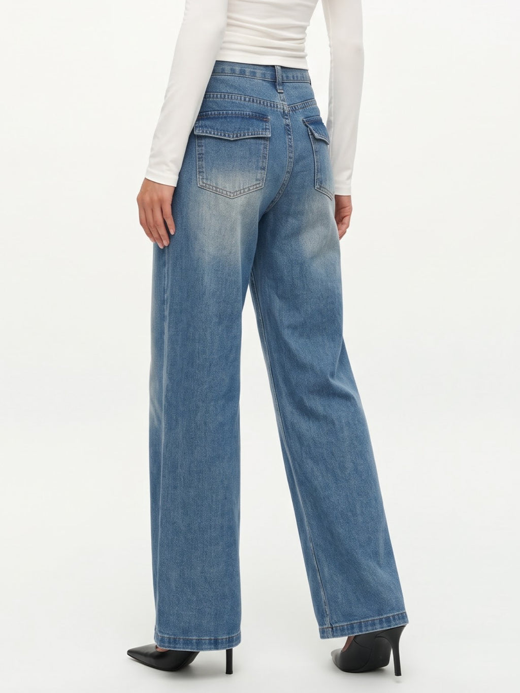 Mid Rise Wide Leg Jeans