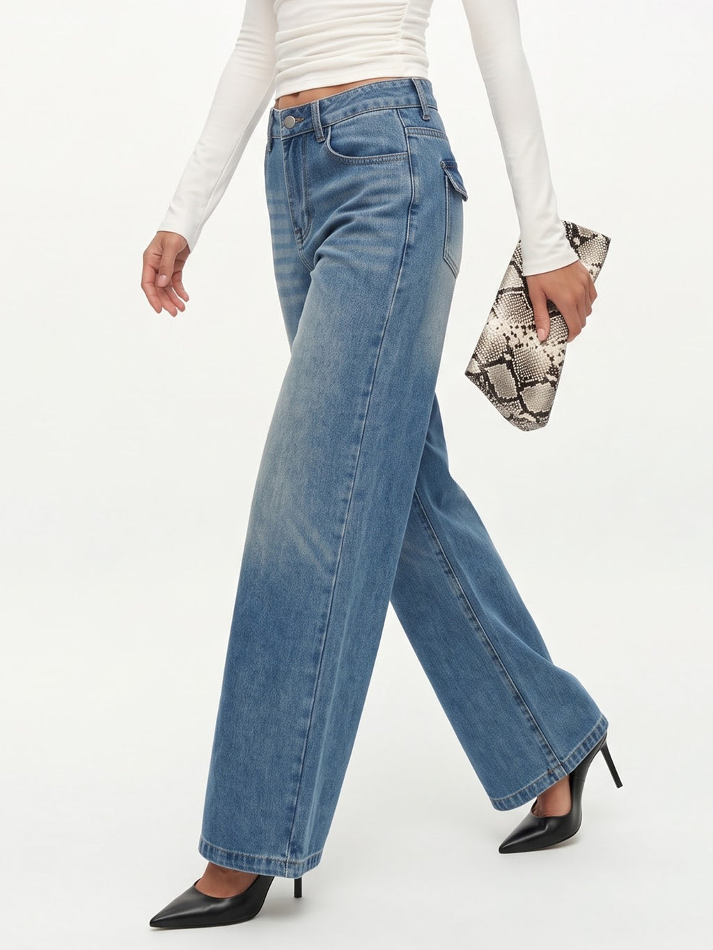 Mid Rise Wide Leg Jeans