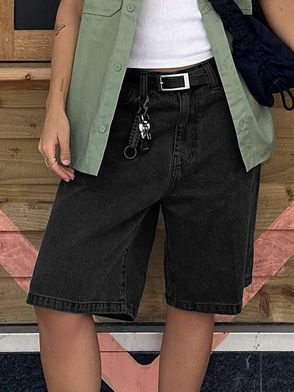 High Waist Straight Leg Denim Shorts