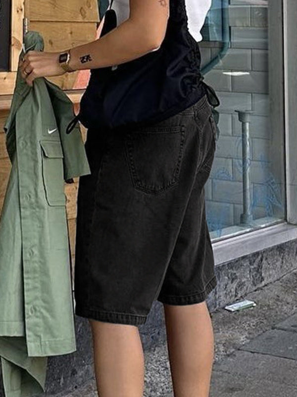 High Waist Straight Leg Denim Shorts