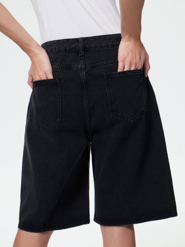 High Waist Straight Leg Denim Shorts