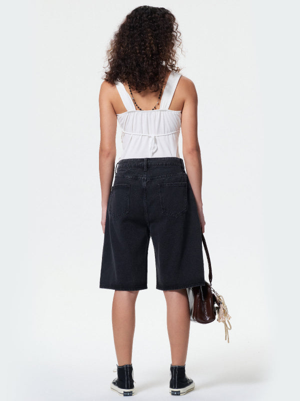 High Waist Straight Leg Denim Shorts