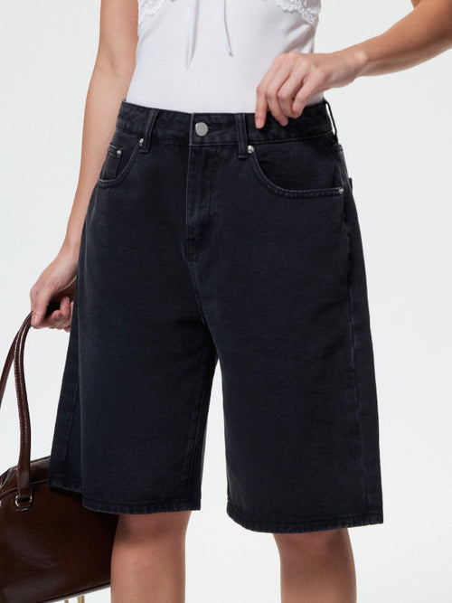 High Waist Straight Leg Denim Shorts