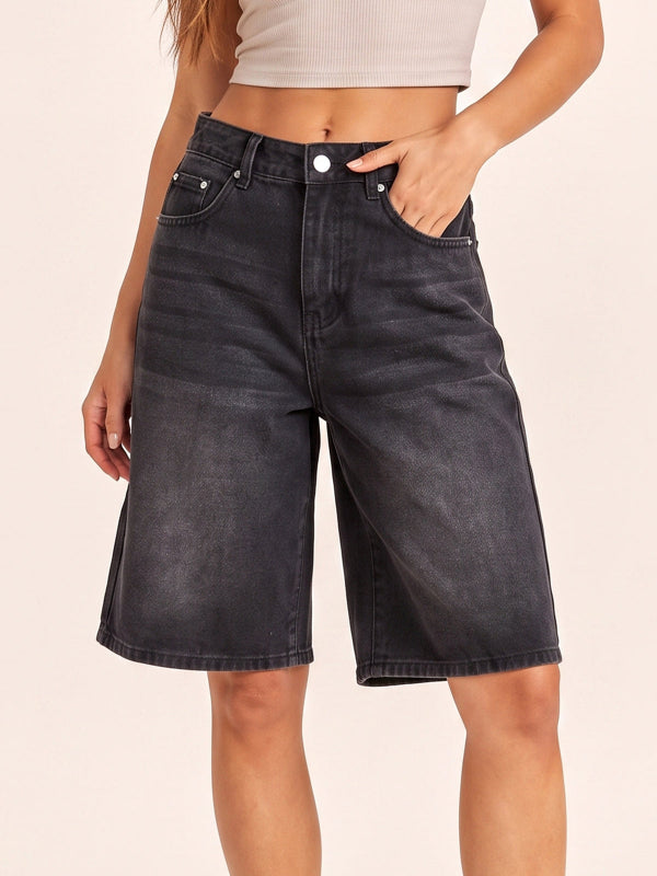 High Waist Straight Leg Denim Shorts