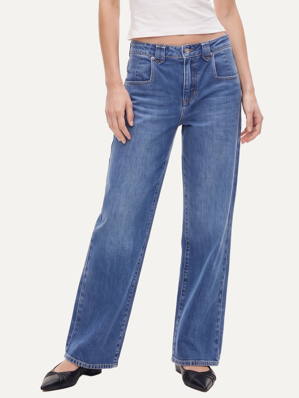 Mid High Rise Straight Leg Denim Pants