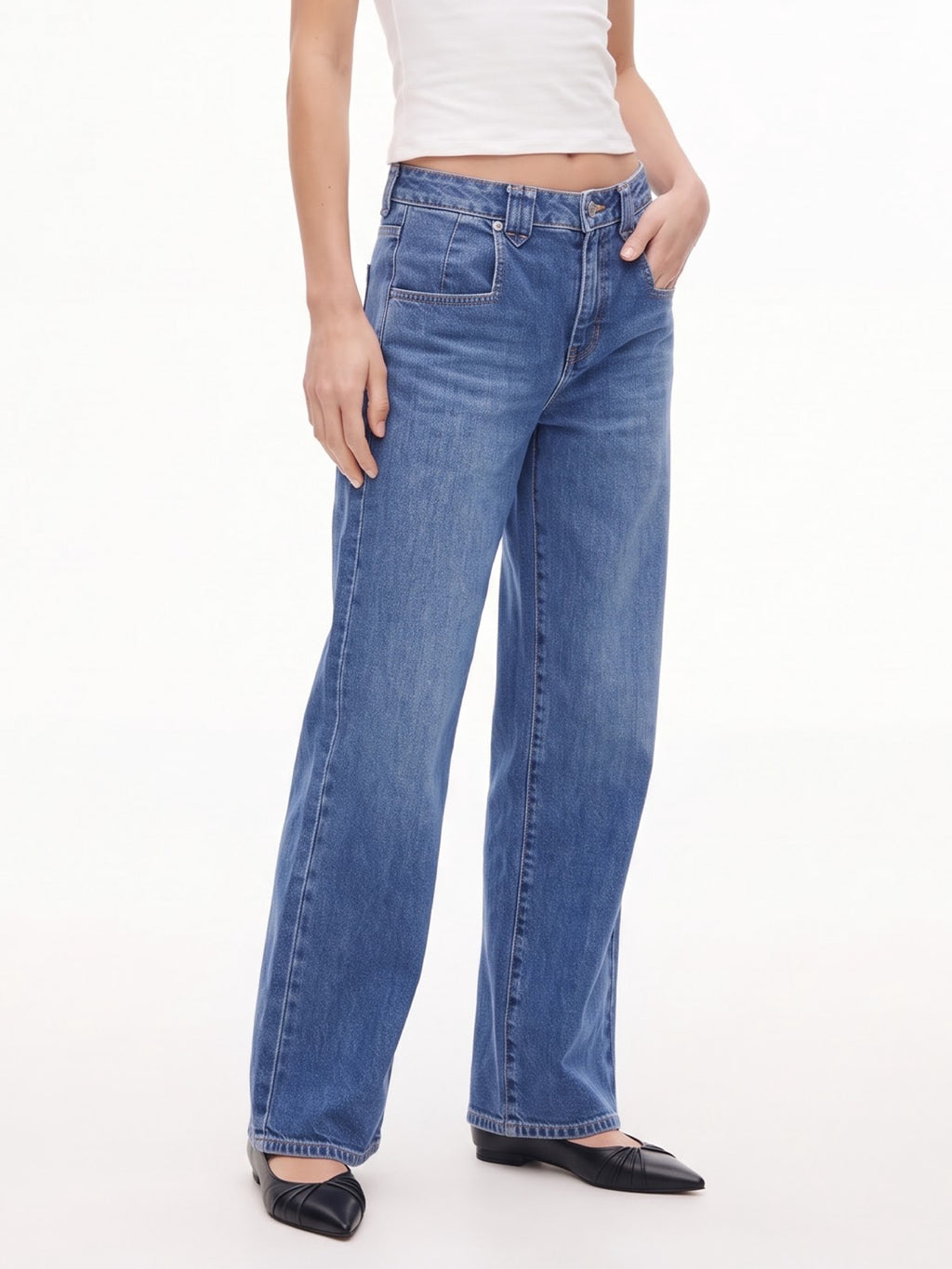 Mid High Rise Straight Leg Denim Pants