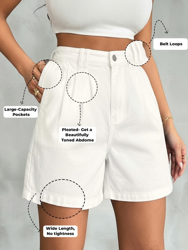 High Waisted Wide Leg Denim Shorts