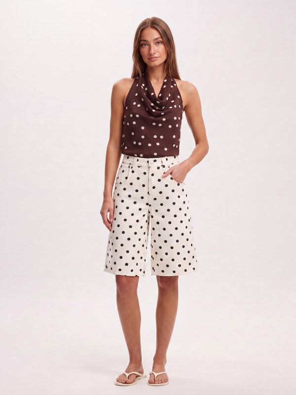 Women's Polka Dot Wide-Leg Bermuda Denim Shorts