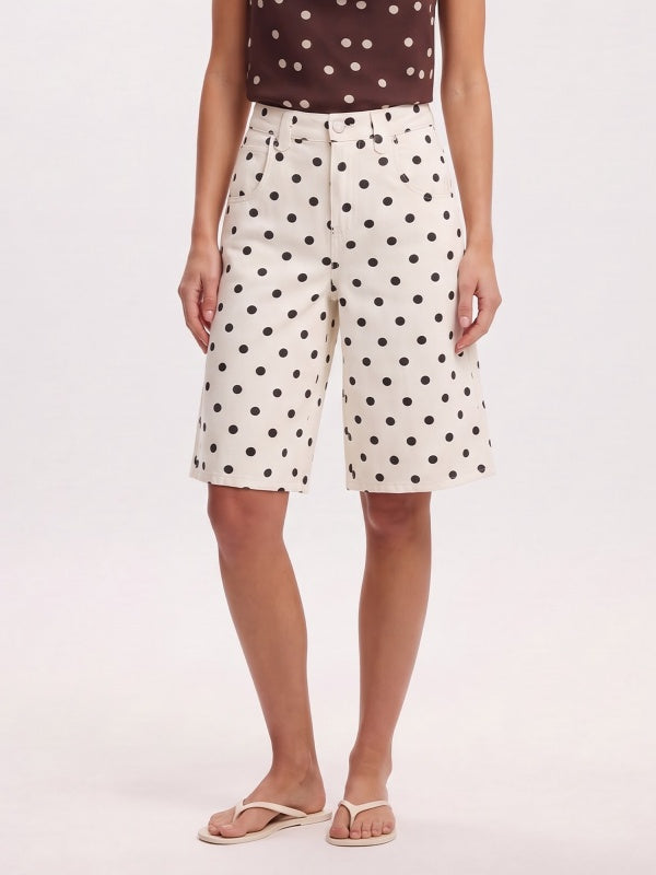Women's Polka Dot Wide-Leg Bermuda Denim Shorts