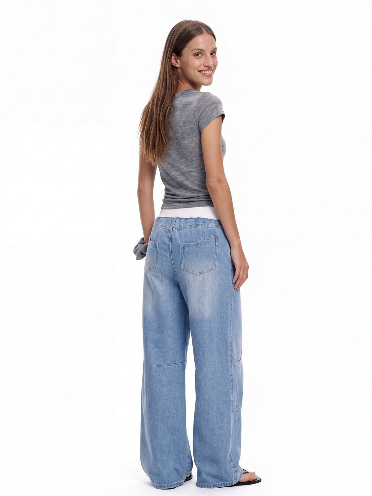 Mid Waist Baggy Denim Pants