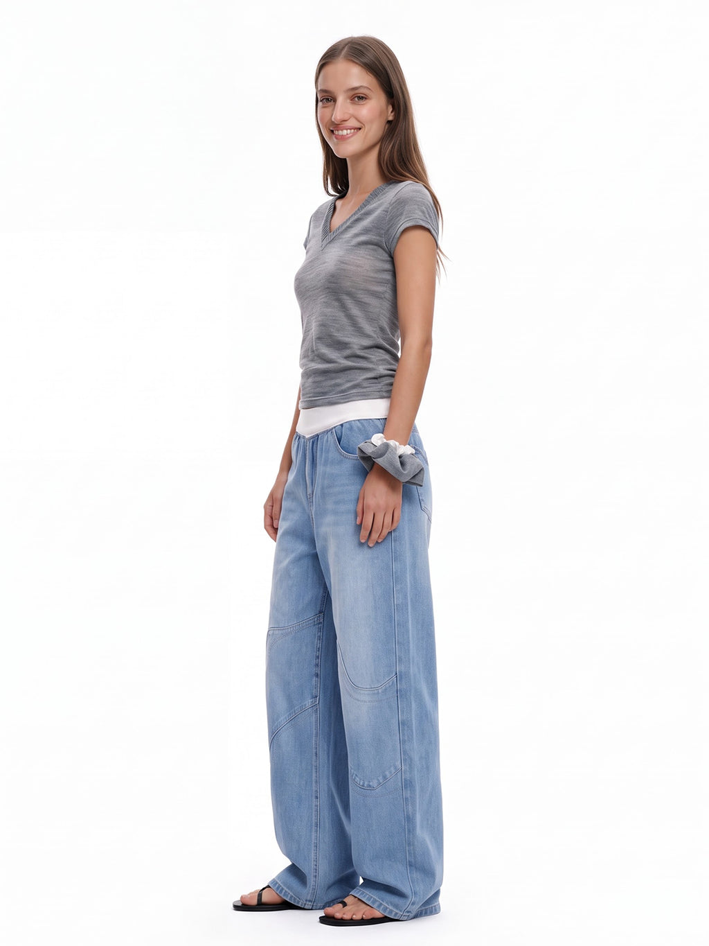 Mid Waist Baggy Denim Pants