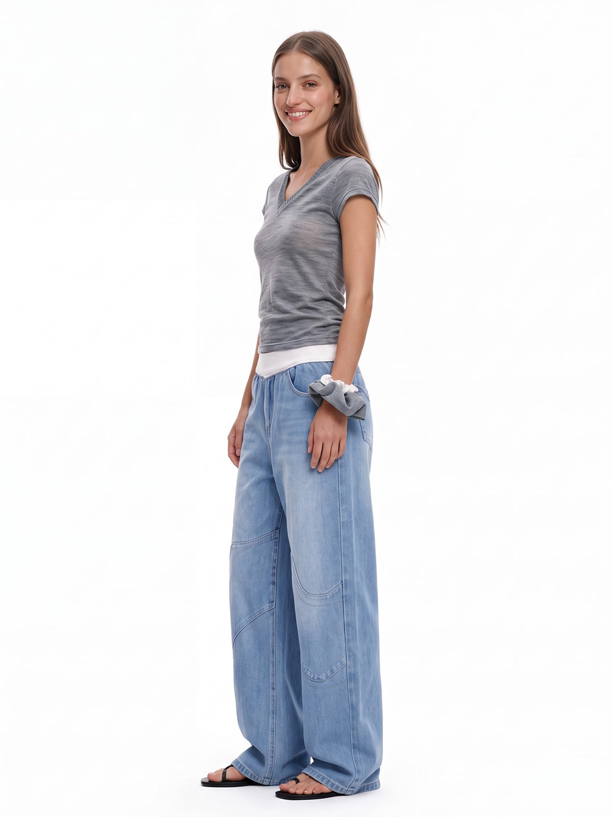 Mid Waist Baggy Denim Pants
