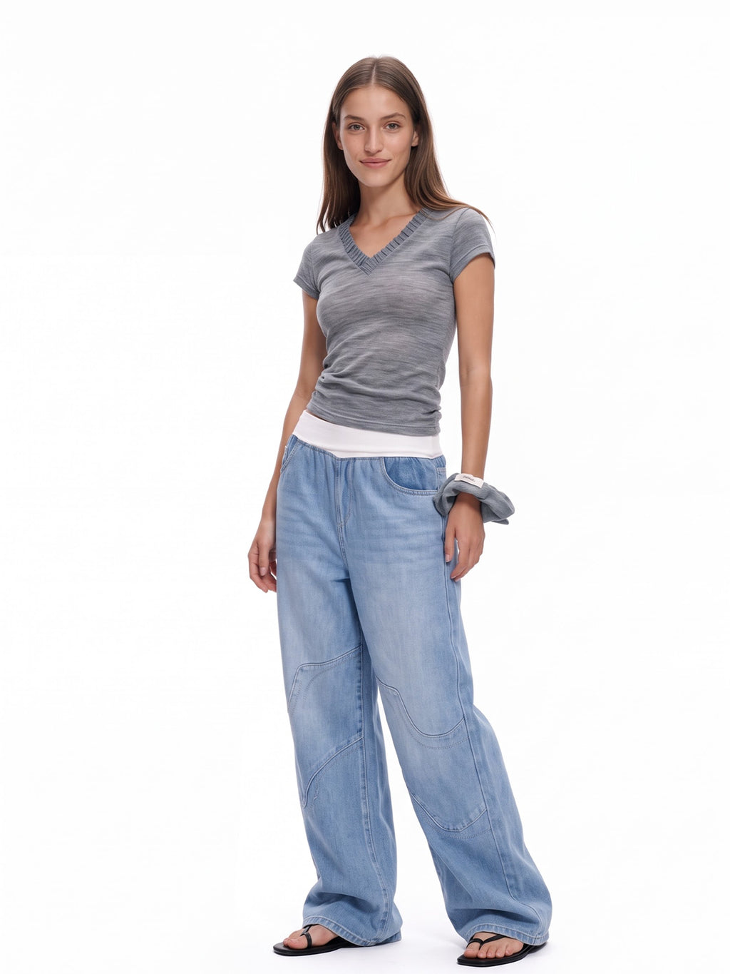 Mid Waist Baggy Denim Pants