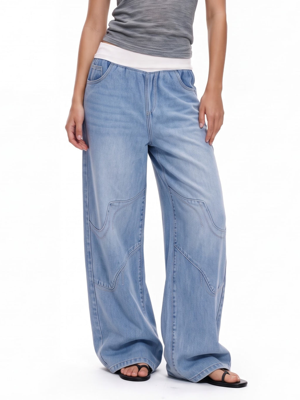 Mid Waist Baggy Denim Pants