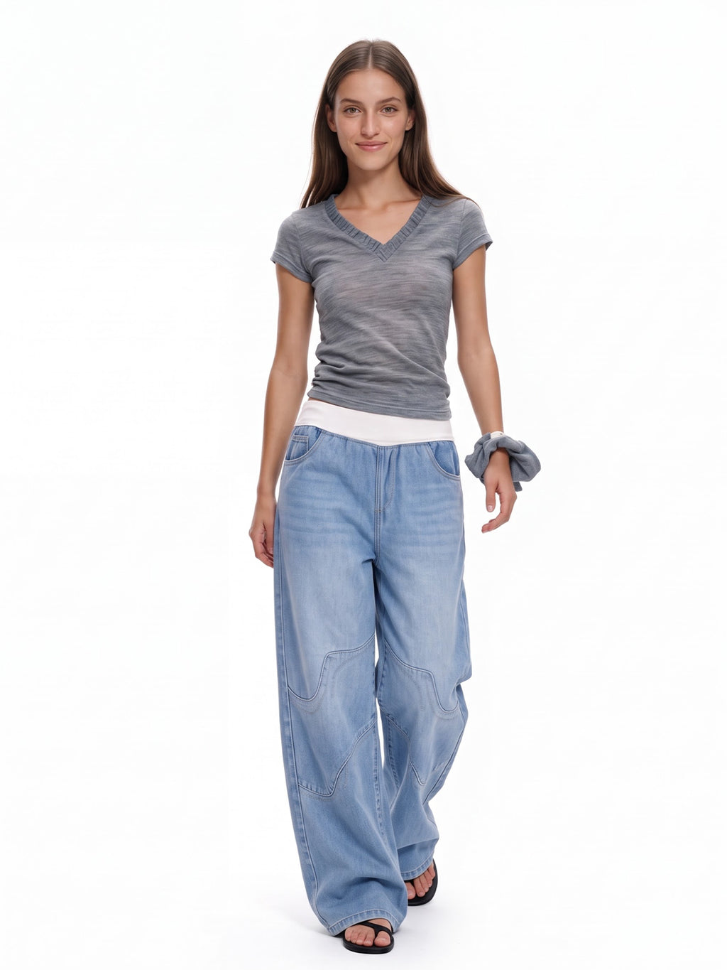 Mid Waist Baggy Denim Pants