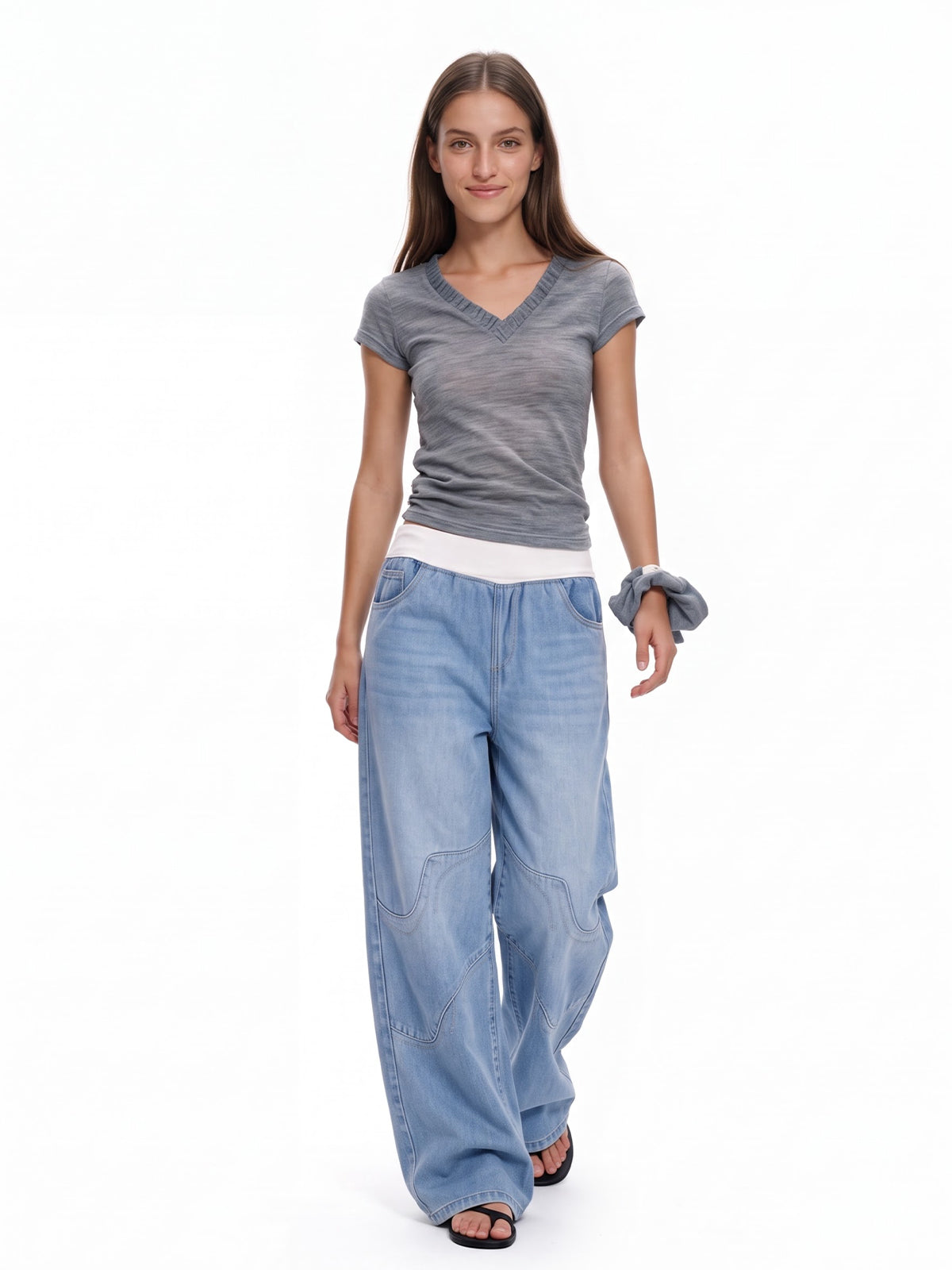 Mid Waist Baggy Denim Pants