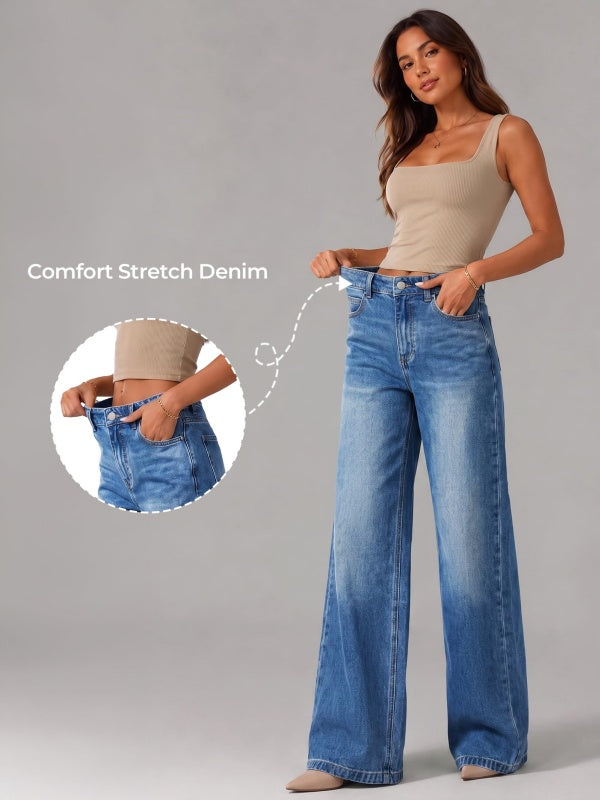Mid-Low Waist Vintage Wide Leg Denim Pants