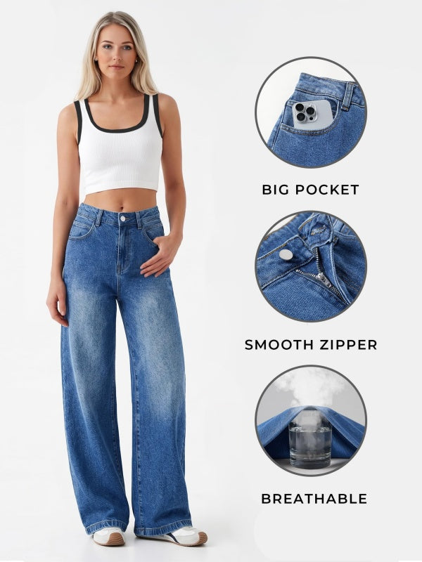 Mid-Low Waist Vintage Wide Leg Denim Pants