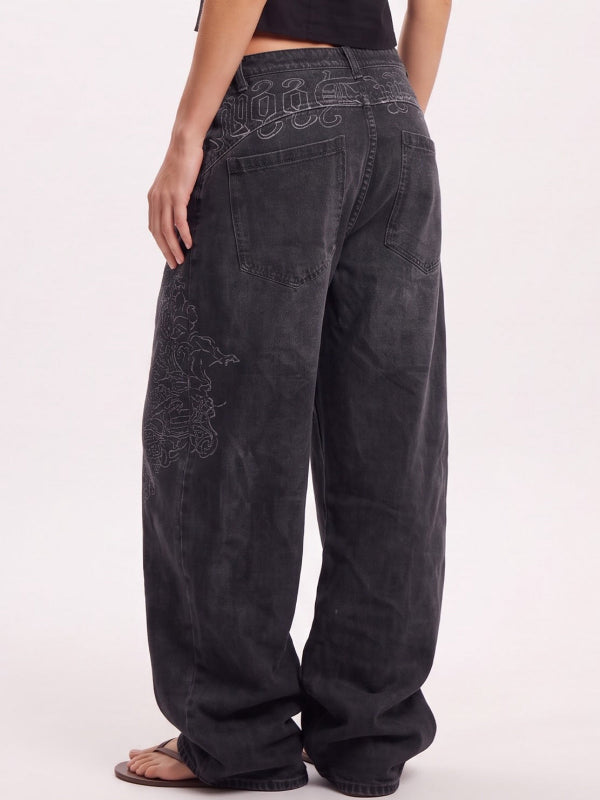 Women's Retro Embroidered Baggy Jeans