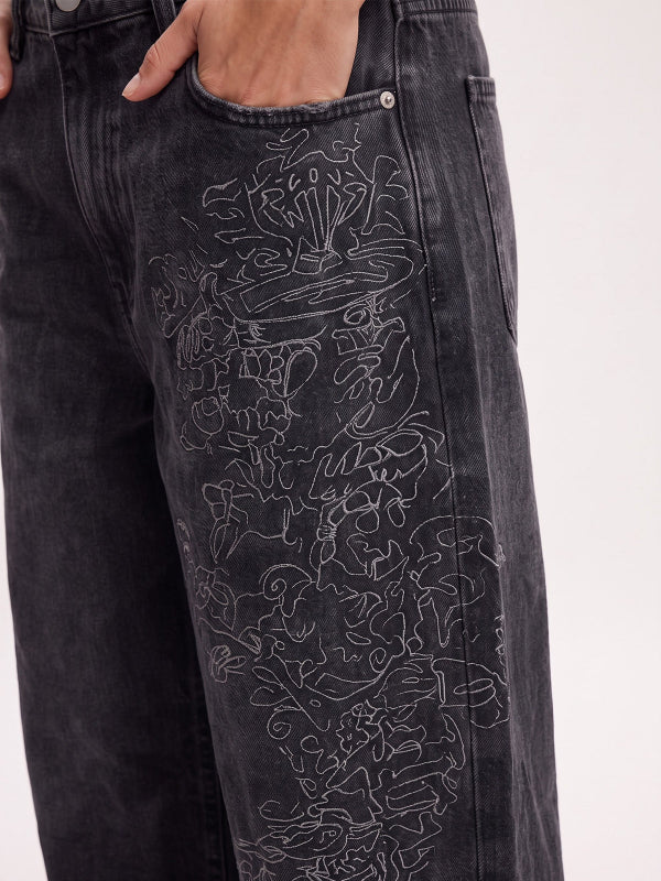Women's Retro Embroidered Baggy Jeans