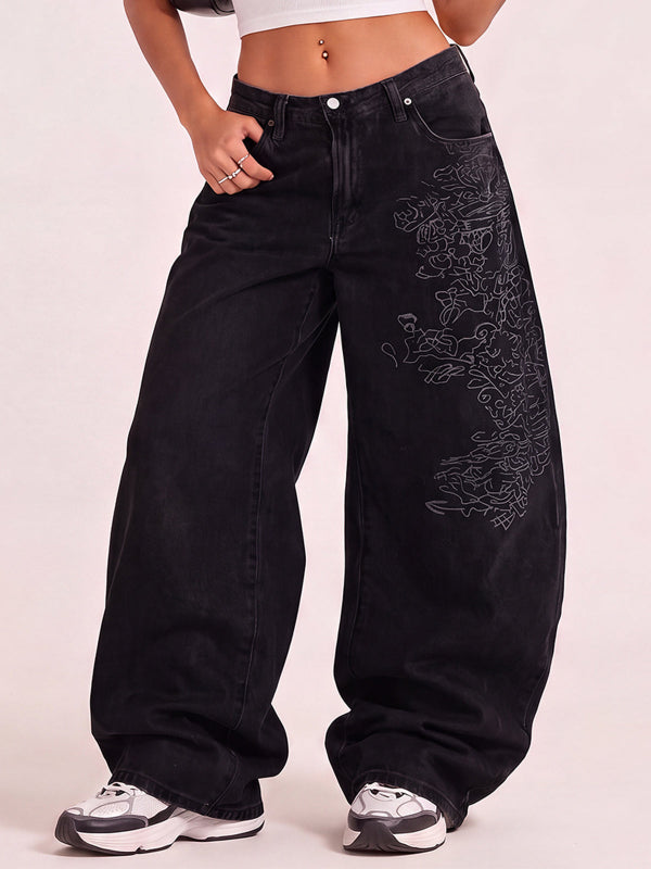 Women's Retro Embroidered Baggy Boyfriend Jeans