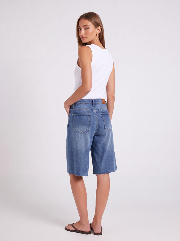 Women's Raw Hem Wide-Leg Denim Bermuda Shorts