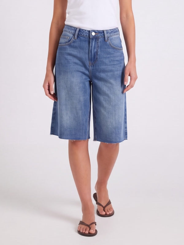 Women's Raw Hem Wide-Leg Denim Bermuda Shorts