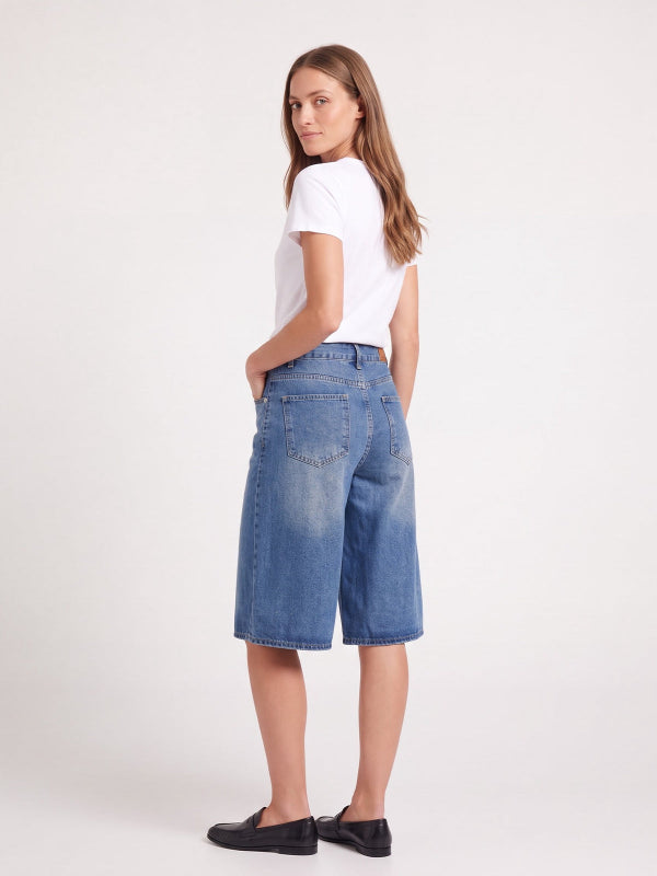 Women's Wide-Leg Longline Denim Shorts