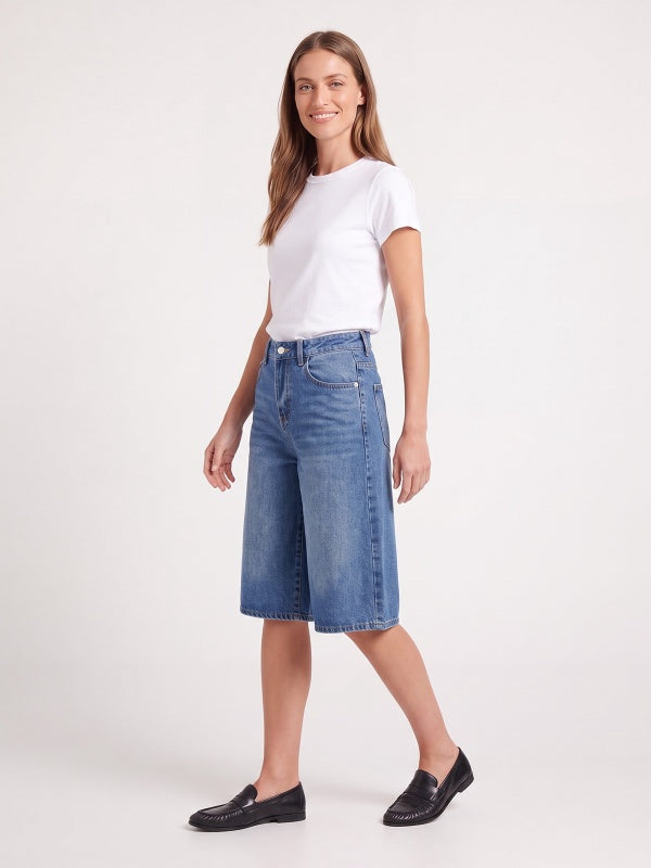 Women's Wide-Leg Longline Denim Shorts