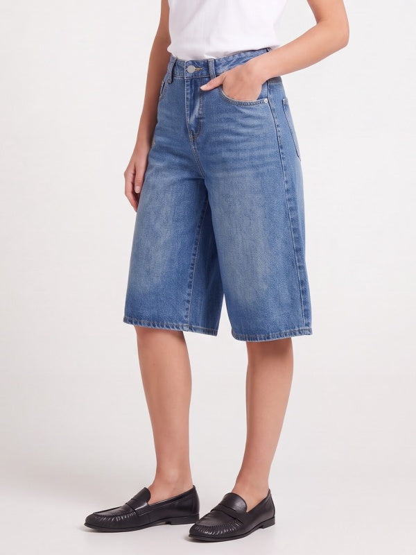 Women's Wide-Leg Longline Denim Shorts
