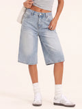 Women's Wide Leg Bermuda Denim Shorts